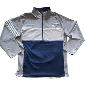 Adidas Men’s 1/4 Zip PulloverJacket Three Stripe Gray Blue Front Pockets Medium